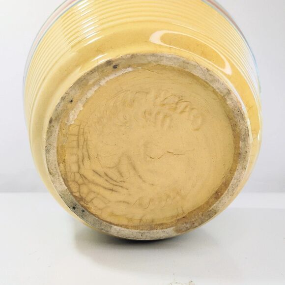 Antique Yellow Ware Stoneware 7” Mixing Bowl with Ridges & Banded Stripes USA - Picture 3 of 9